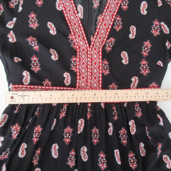 LUNIK Floral Paisley Boho Empire Waist Dress Small Long Sleeve, Black Multicolor - Picture 9 of 15